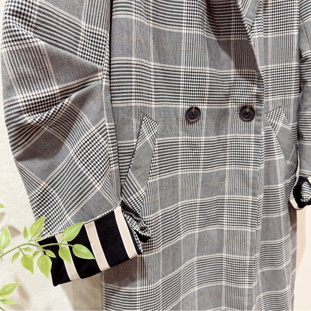 J.ING Jing Glen Plaid Print Oversized Lightweight Coat Jacket Size M Preowned - Picture 3 of 11